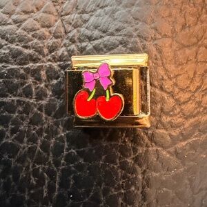 Gold tone Cherry Bow Italian Charm Link